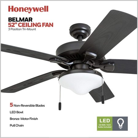 Honeywell Ceiling Fans Belmar, 52 in. Indoor/Outdoor Ceiling Fan with Light, Bronze 50512-40